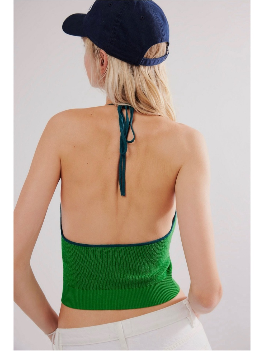 NWT Free People Knit Halter Top Green Contrast XS - Picture 10 of 12